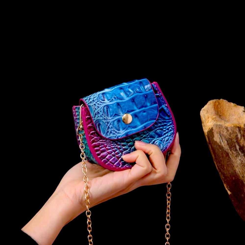 Crocodile Mini Crossbody Bag with Chain Shoulder Strap